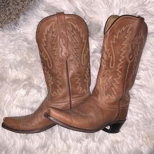 OLD WEST BROWN LEATHER COWBOY BOOTS